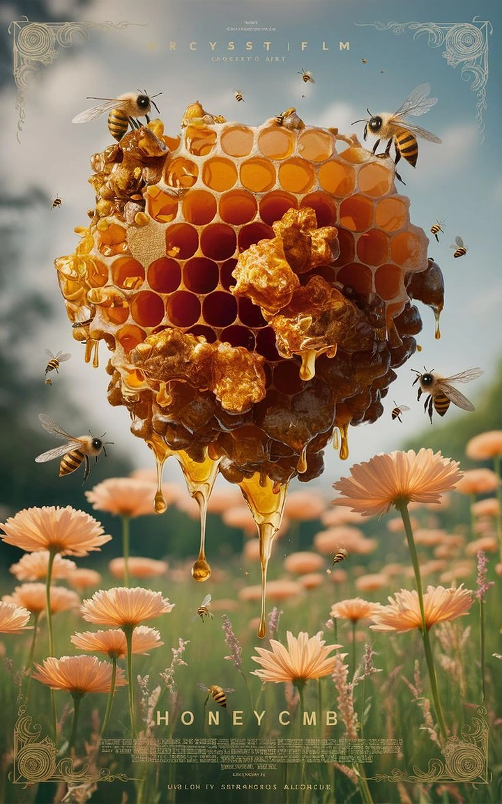 Honey Brands creative ad: Memorable honeycomb sphere centerpiece