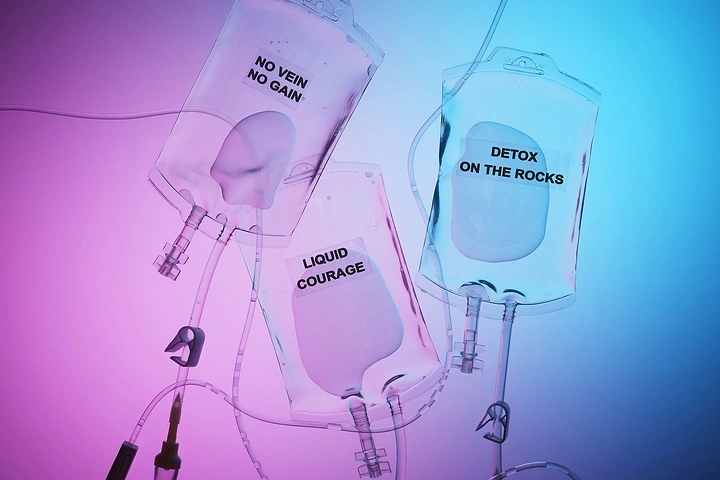 IV Therapy & Drip Bars creative ad: IV bags reimagined as cocktails