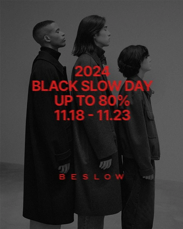 Black Friday creative ad: Three models in dark coats standing in profile