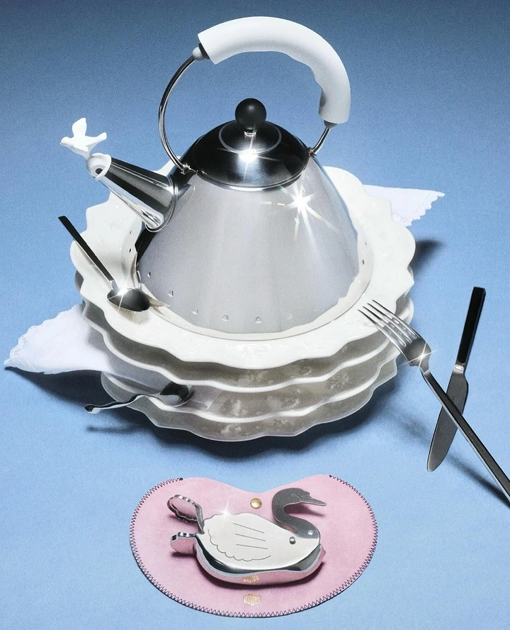 Tableware & Crockery creative ad: Surreal stacked tea-set composition
