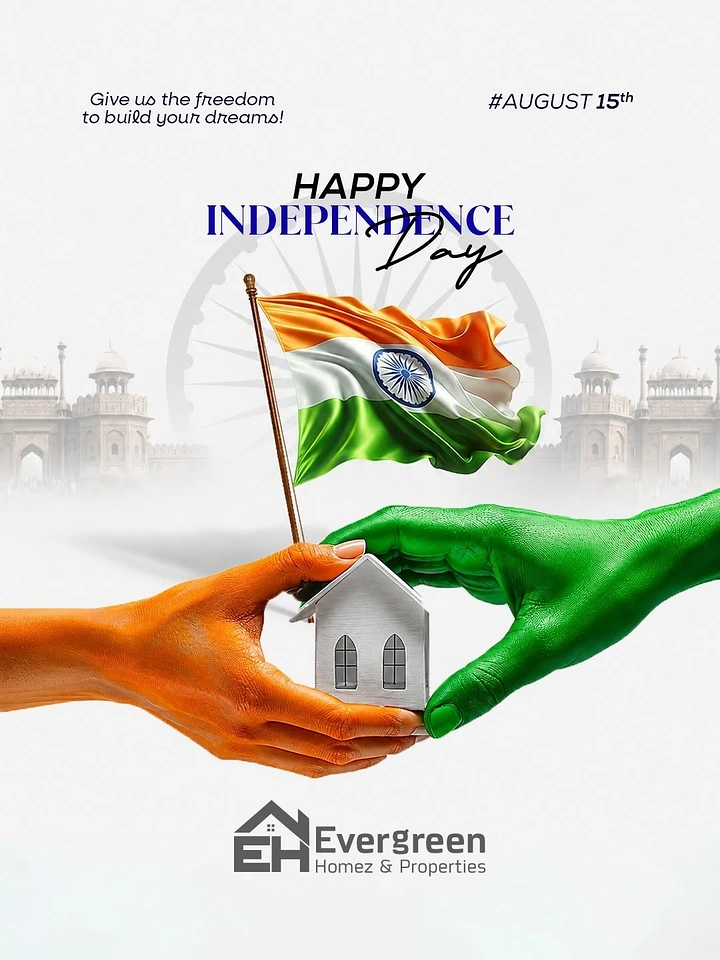 Independence Day creative ad: Saffron and green painted hands holding a model house
