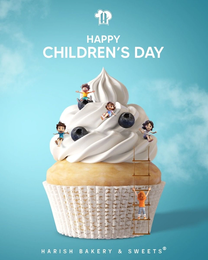Children's Day creative ad: Cupcake turned into tiny kids' playground