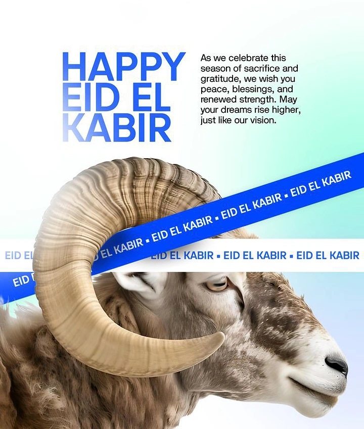 Eid creative ad: Ram head with large curled horn in profile