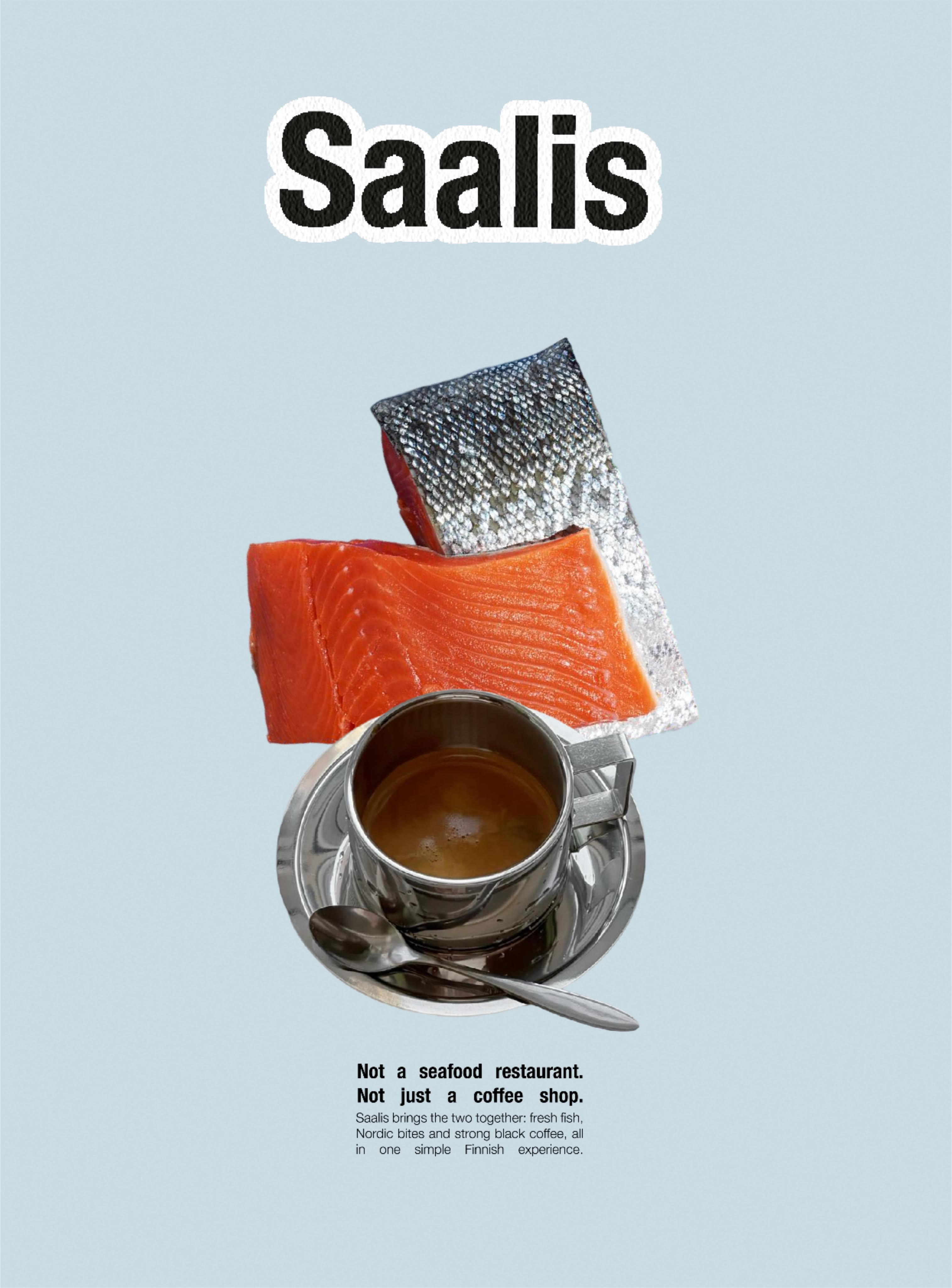 Instagram post: Striking minimalist salmon and coffee juxtaposition