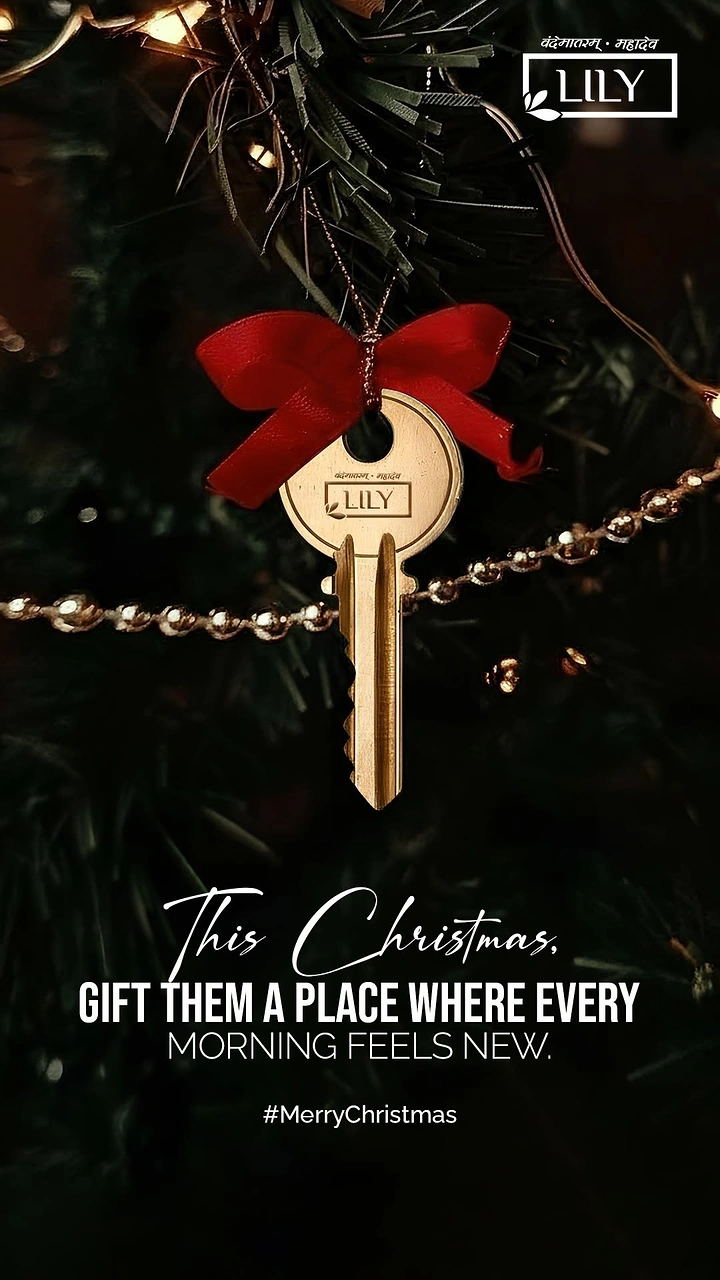 Christmas creative ad: Brass house key hanging on Christmas tree