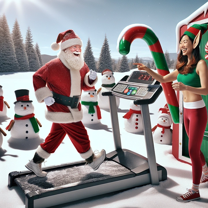 Fitness Equipment Stores creative ad: Santa transforms treadmill into festive scene