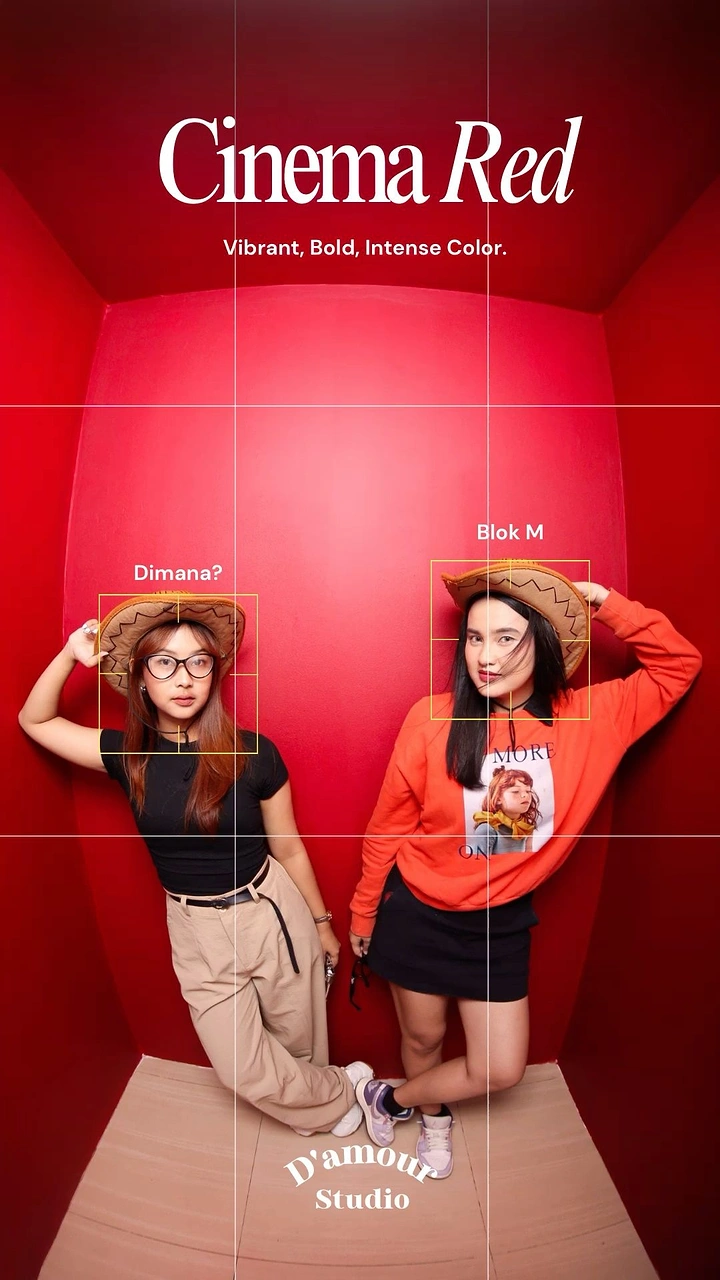 Photo Booth Rentals creative ad: Cinema-inspired red booth identity