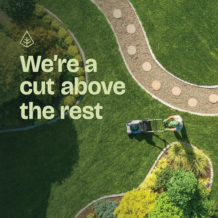 Landscaping & Gardening creative ad: 'Cut above' pun with aerial mowing