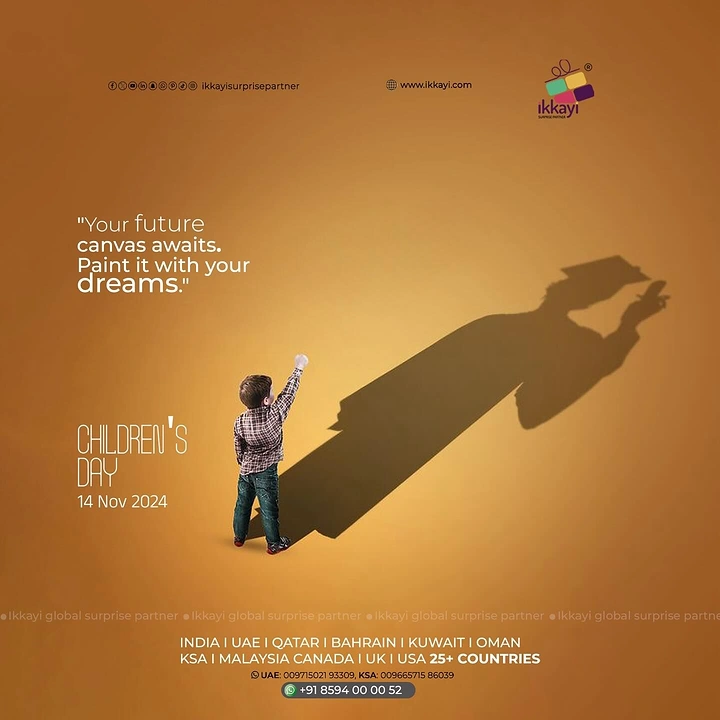 Children's Day creative ad: Small boy raising fist casting a long shadow of a graduate in cap and gown