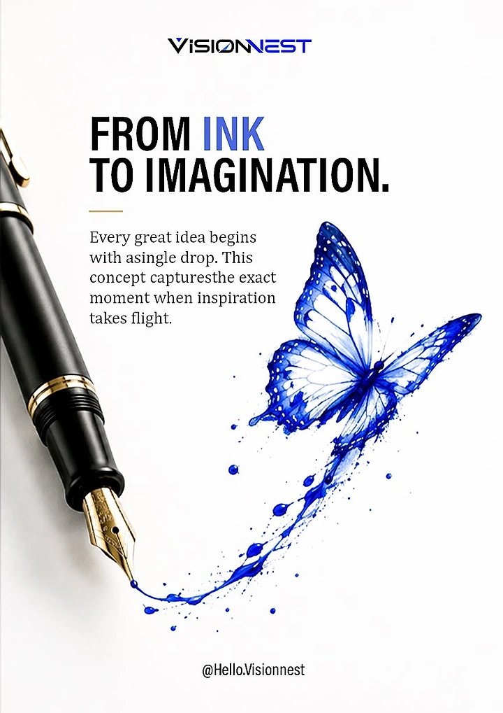 Pens & Writing Instruments creative ad: Ink transforms into butterfly imagination metaphor
