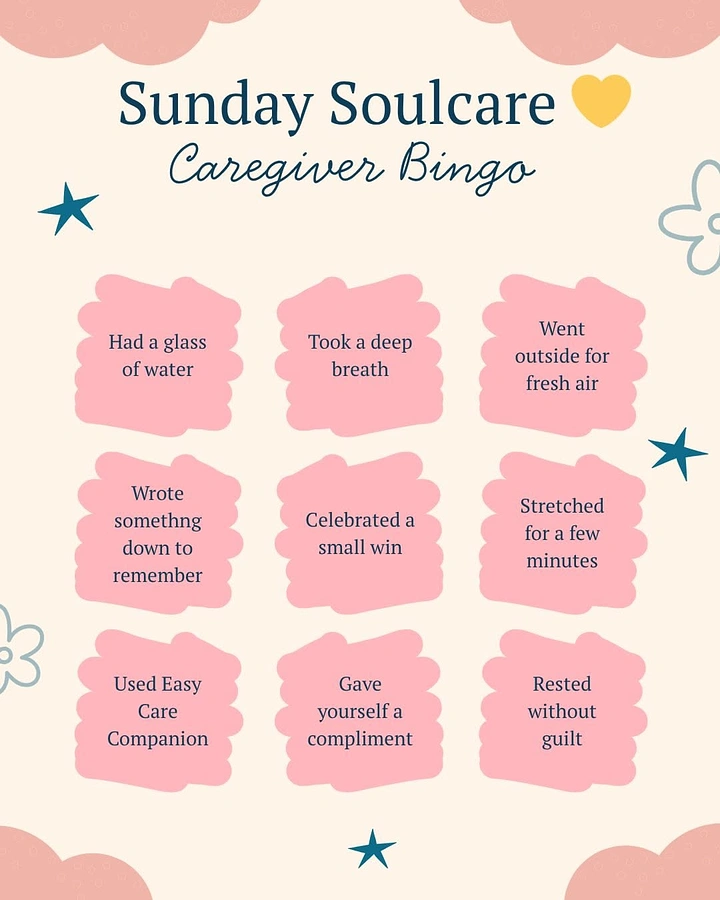 Senior Care creative ad: Caregiver self-care bingo card idea