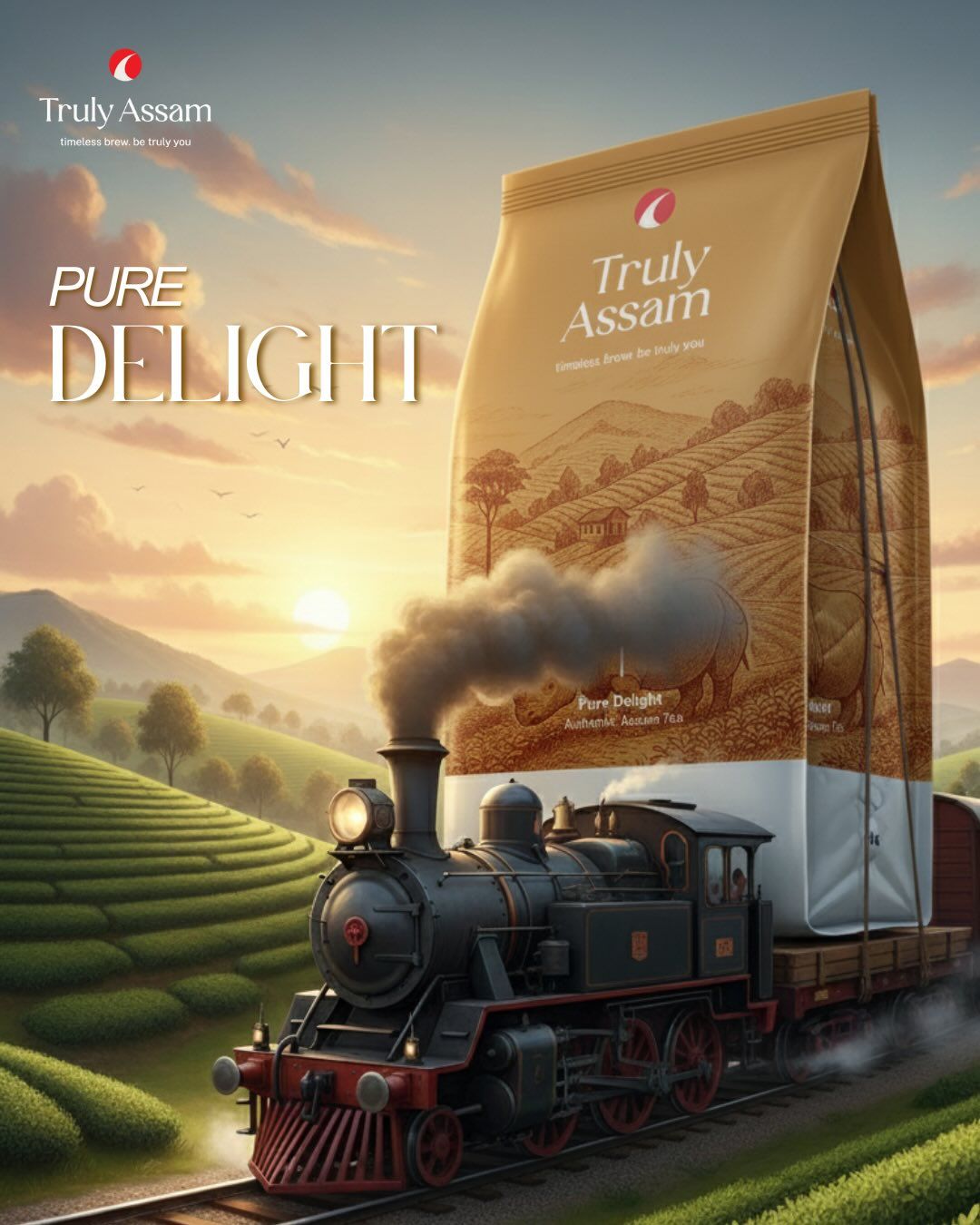 Instagram post: Giant tea pack hauled by train, slide 2