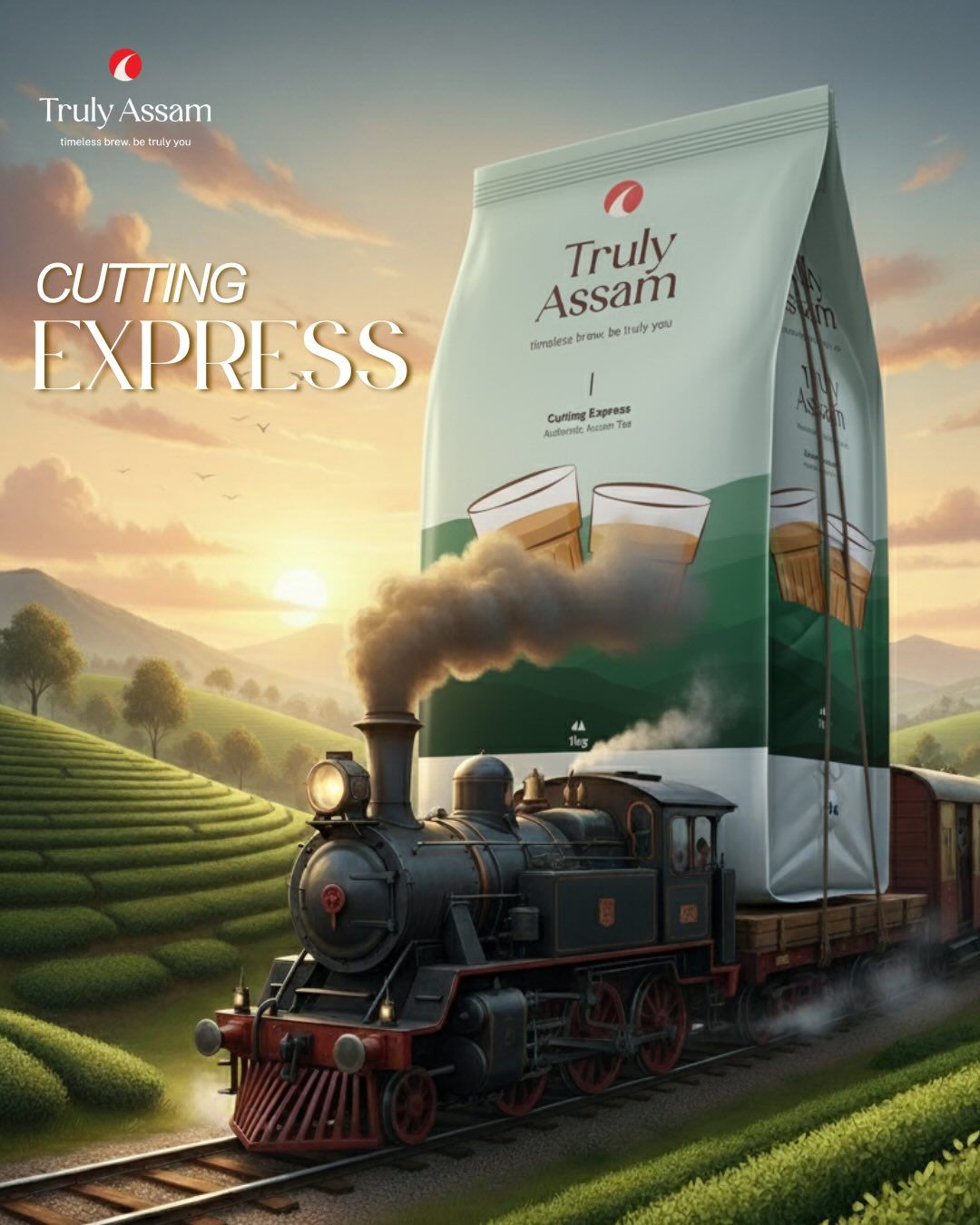 Instagram post: Giant tea pack hauled by train, slide 3
