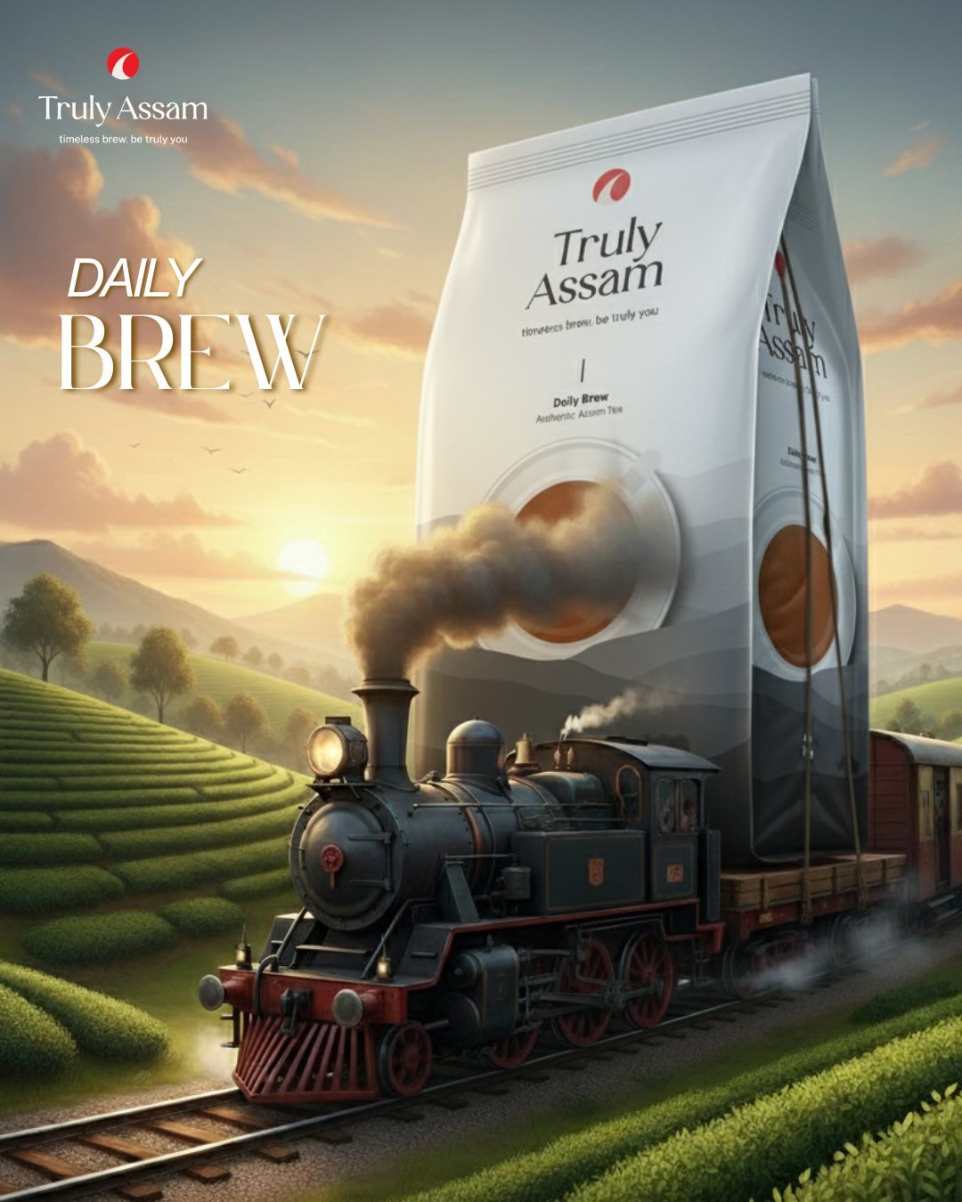 Instagram post: Giant tea pack hauled by train, slide 4
