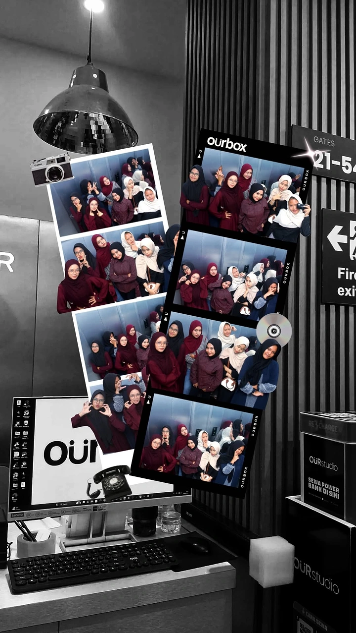 Photo Booth Rentals creative ad: Booth photos integrated into street scene