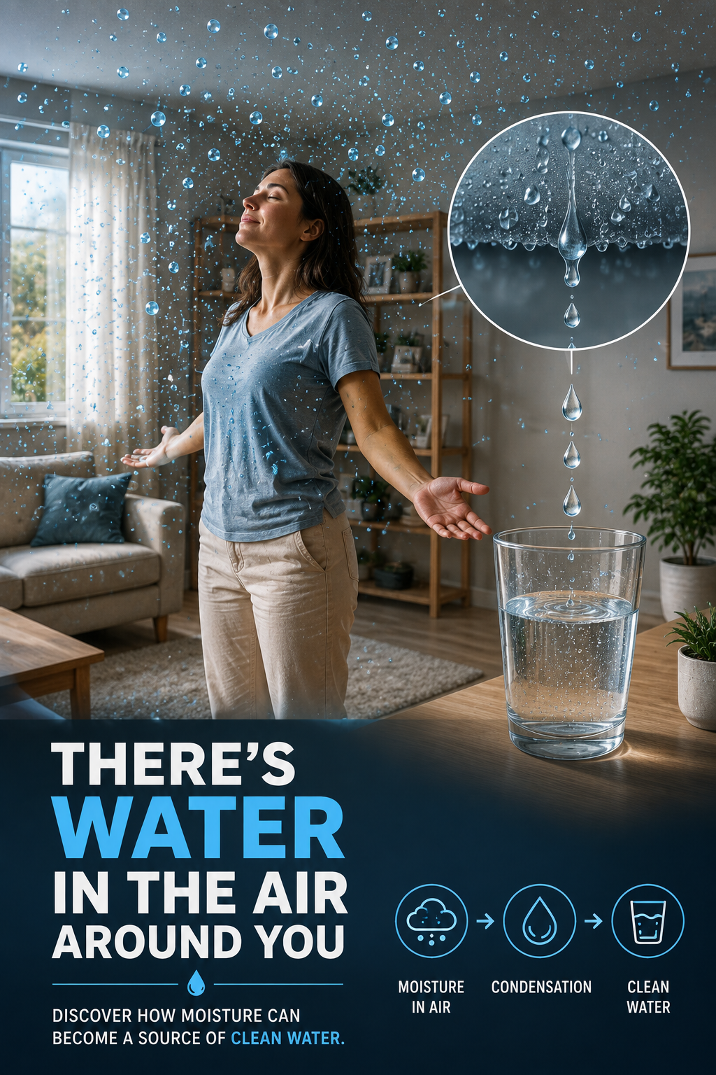 Story: Water from air, droplets indoors metaphor
