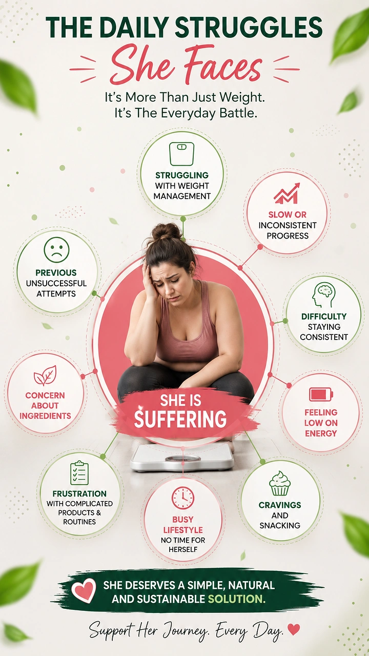 Weight Loss Clinics creative ad: Central figure surrounded by struggles