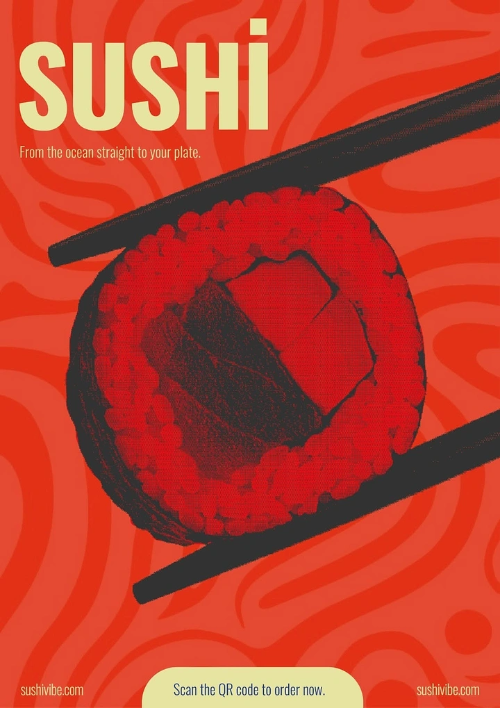 Sushi & Japanese Restaurants creative ad: Sushi roll becomes oversized graphic symbol