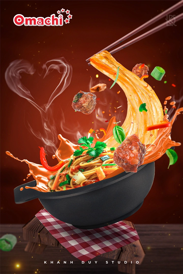 Instant Noodles & Pasta Brands creative ad: Dynamic splash forms heart shape