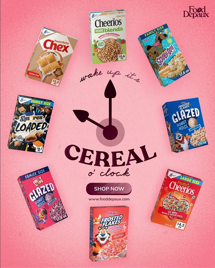 Breakfast Cereals & Oats creative ad: Cereal products cleverly form clock face