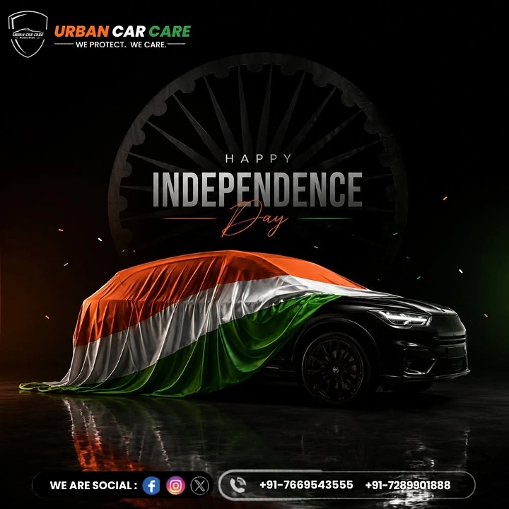 Independence Day creative ad: Black SUV half-covered by a tricolour satin cloth