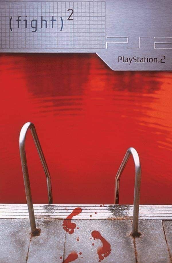 Poster: Blood-red swimming pool with ladder and bloody footprints