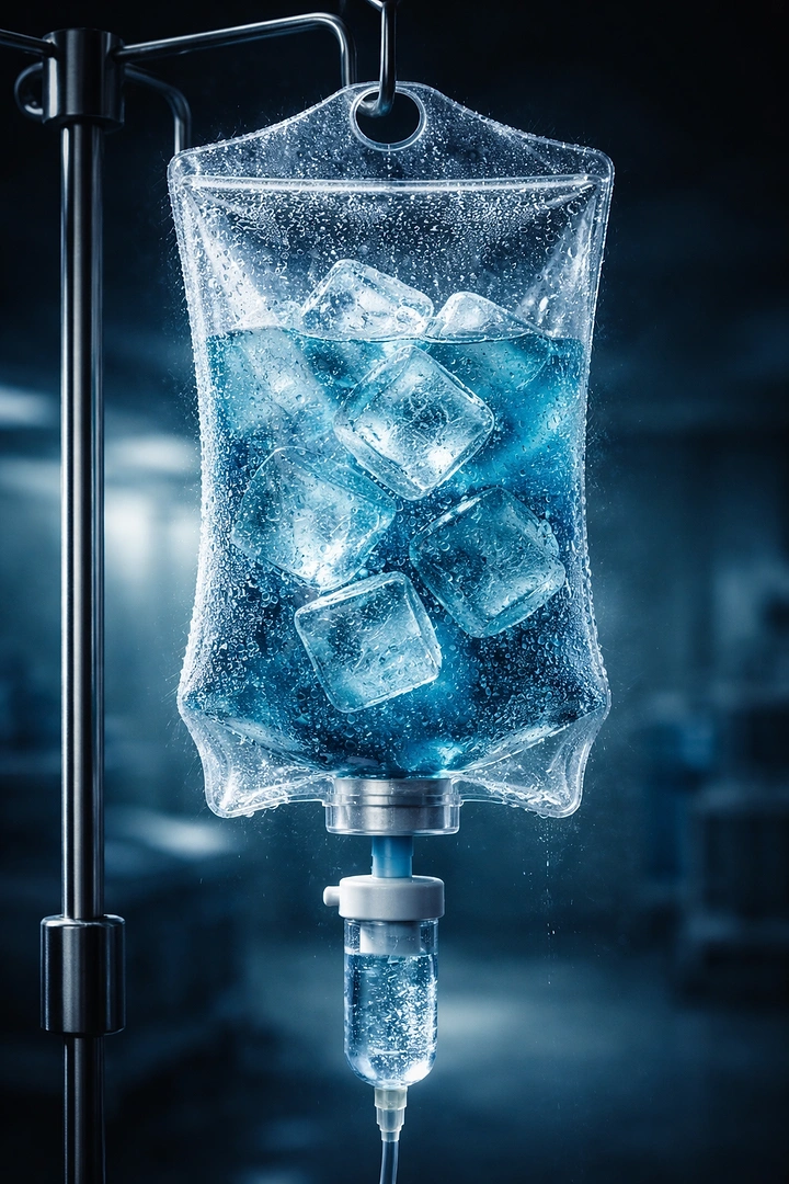 IV Therapy & Drip Bars creative ad: Ice-cold drink visual metaphor for IV