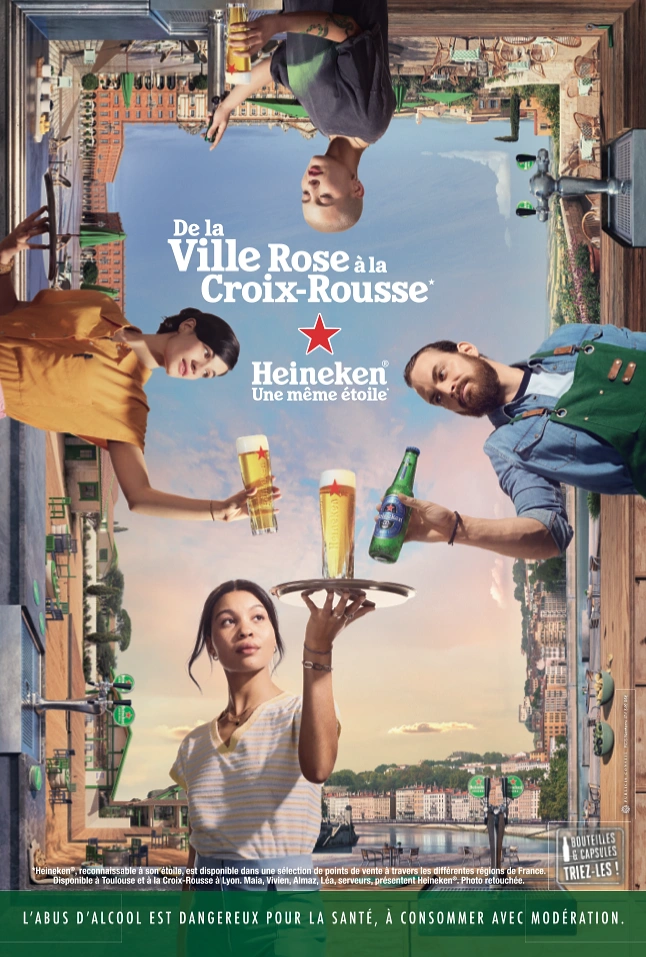 Bars & Pubs creative ad: Rotated Heineken scene creates visual surprise