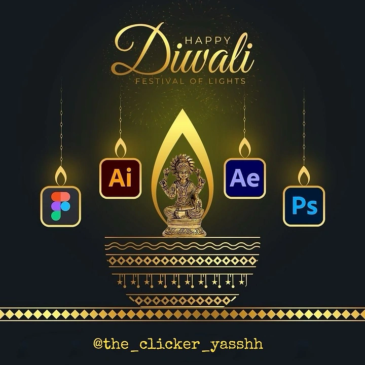 Diwali creative ad: A devotional diya composition surrounded by creative-software icons