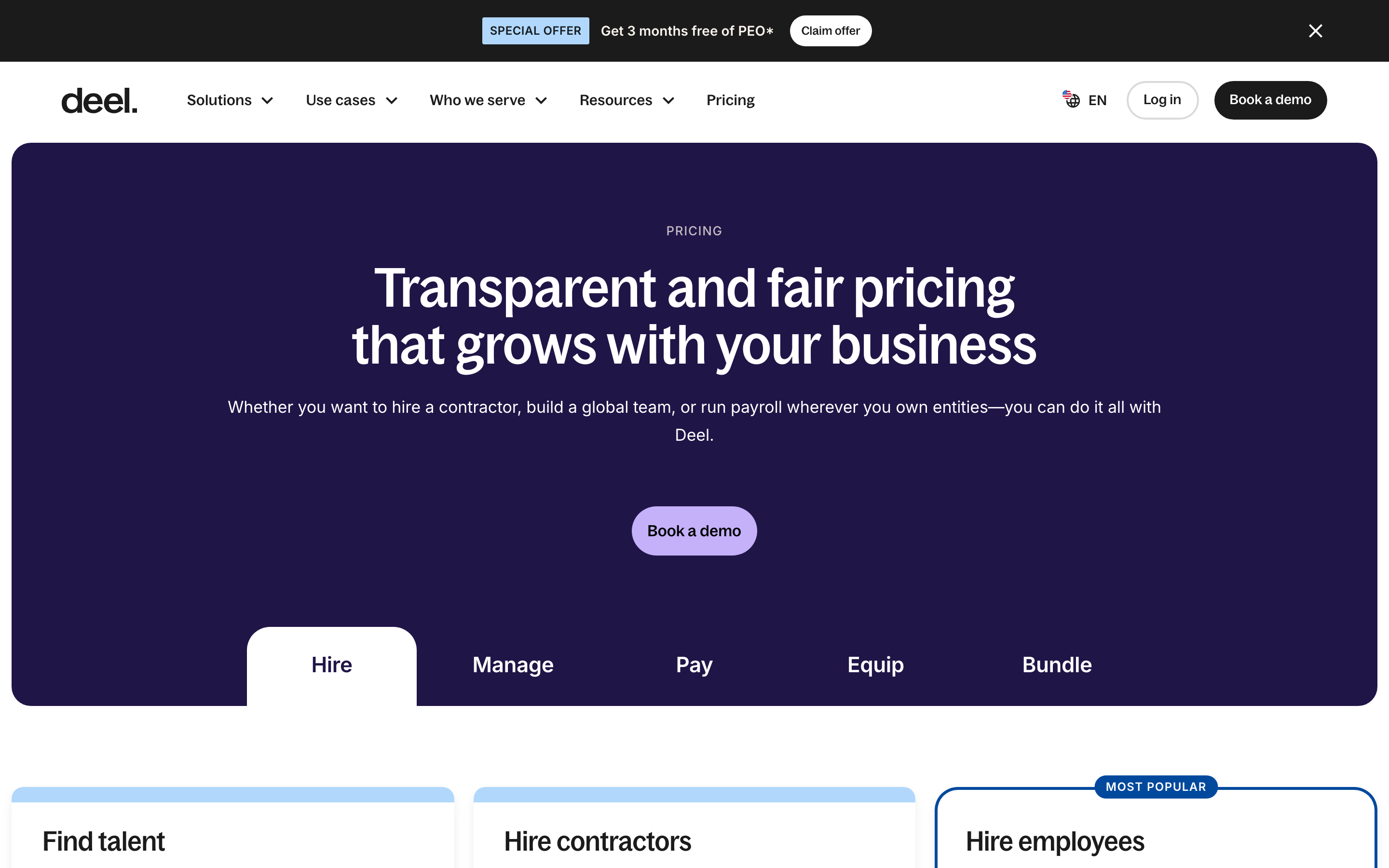 Deel pricing page
