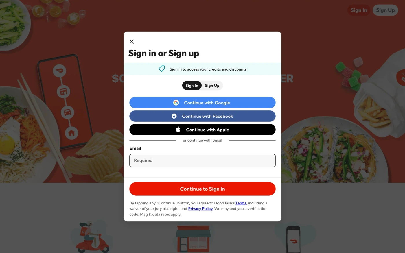 DoorDash homepage