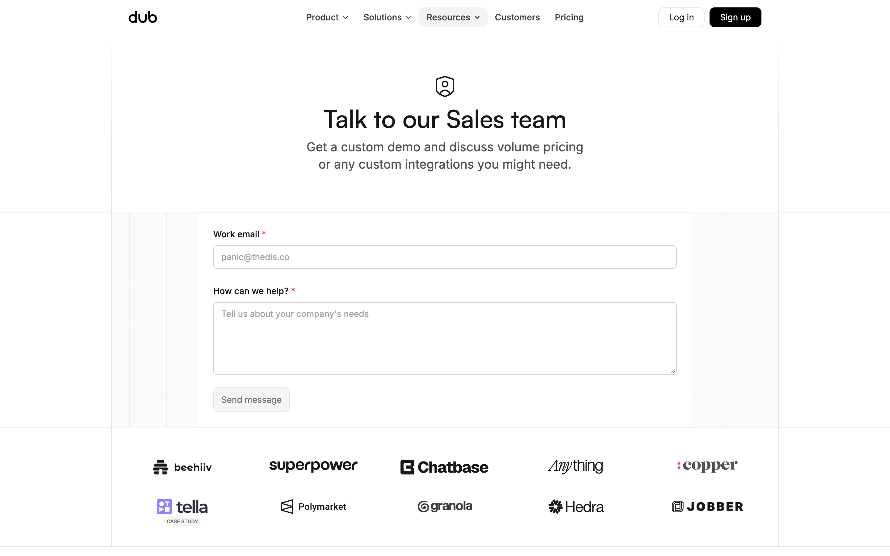 Dub contact page