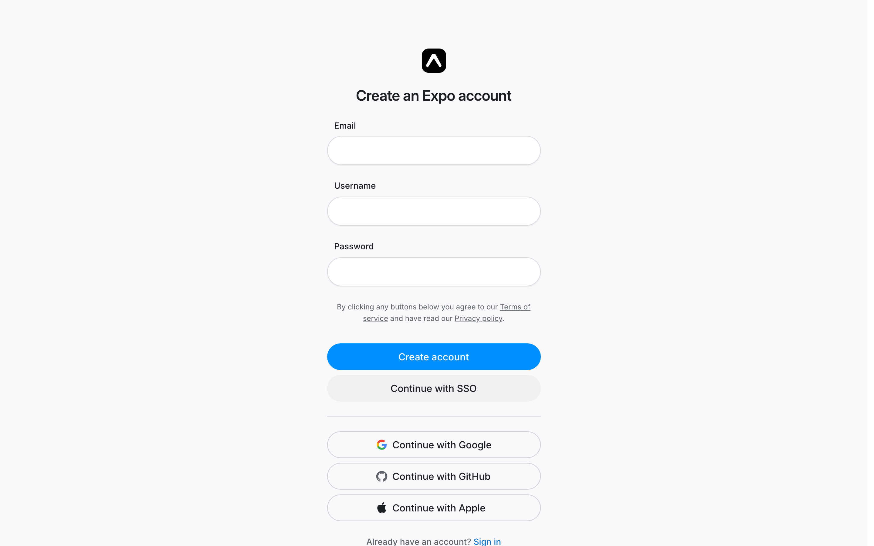 Expo signup page
