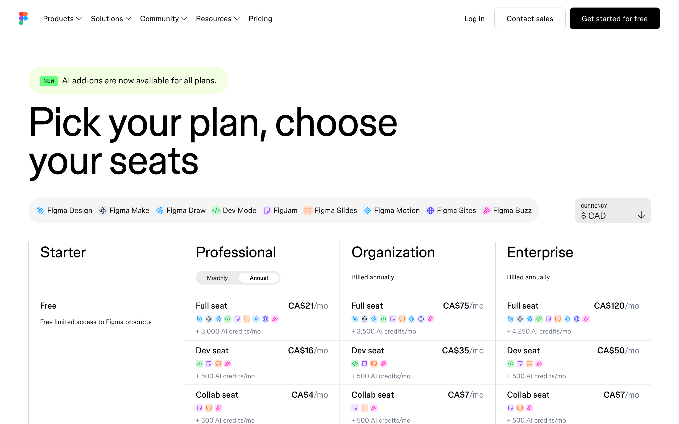 Figma pricing page