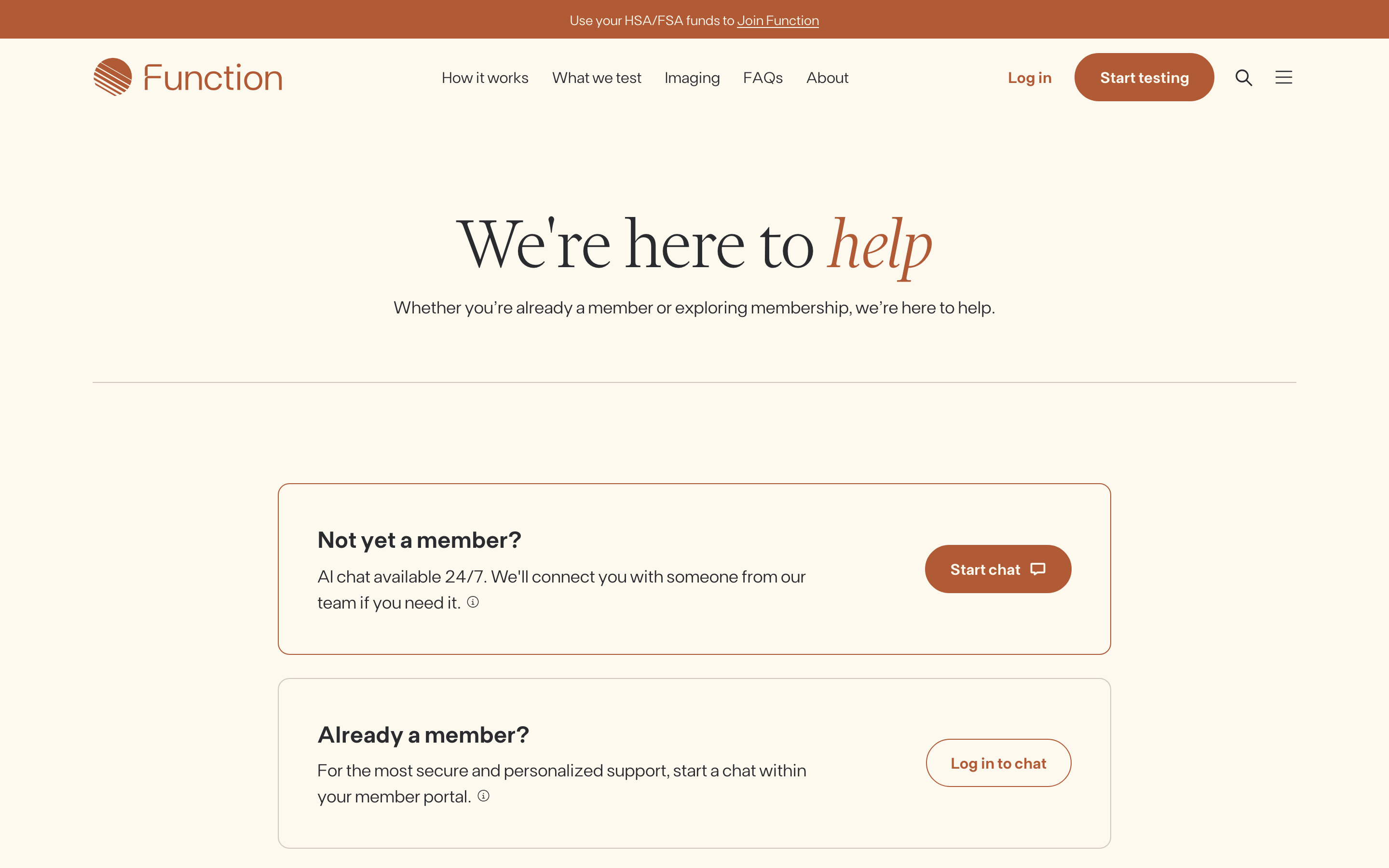 Function Health contact page