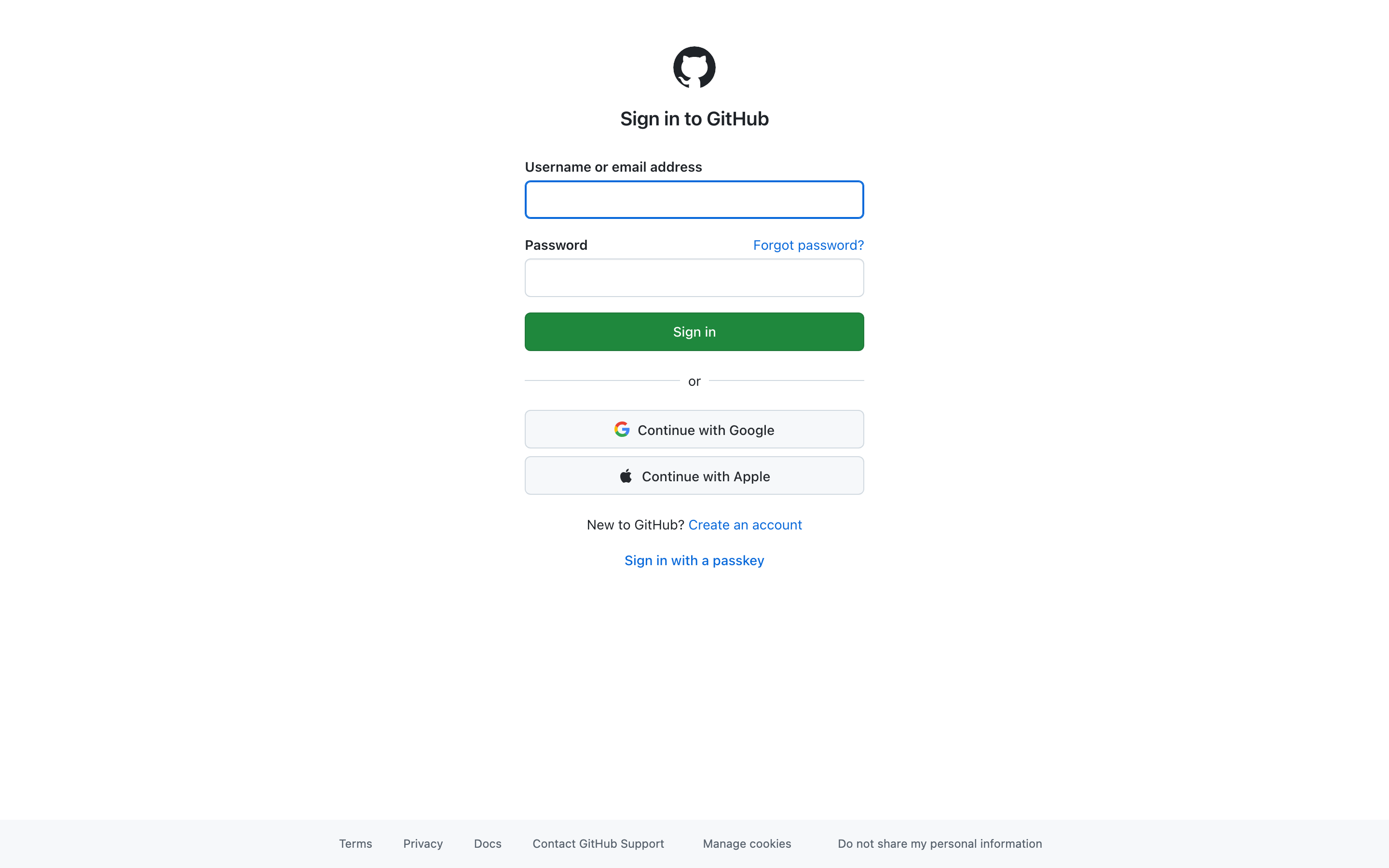 GitHub login page