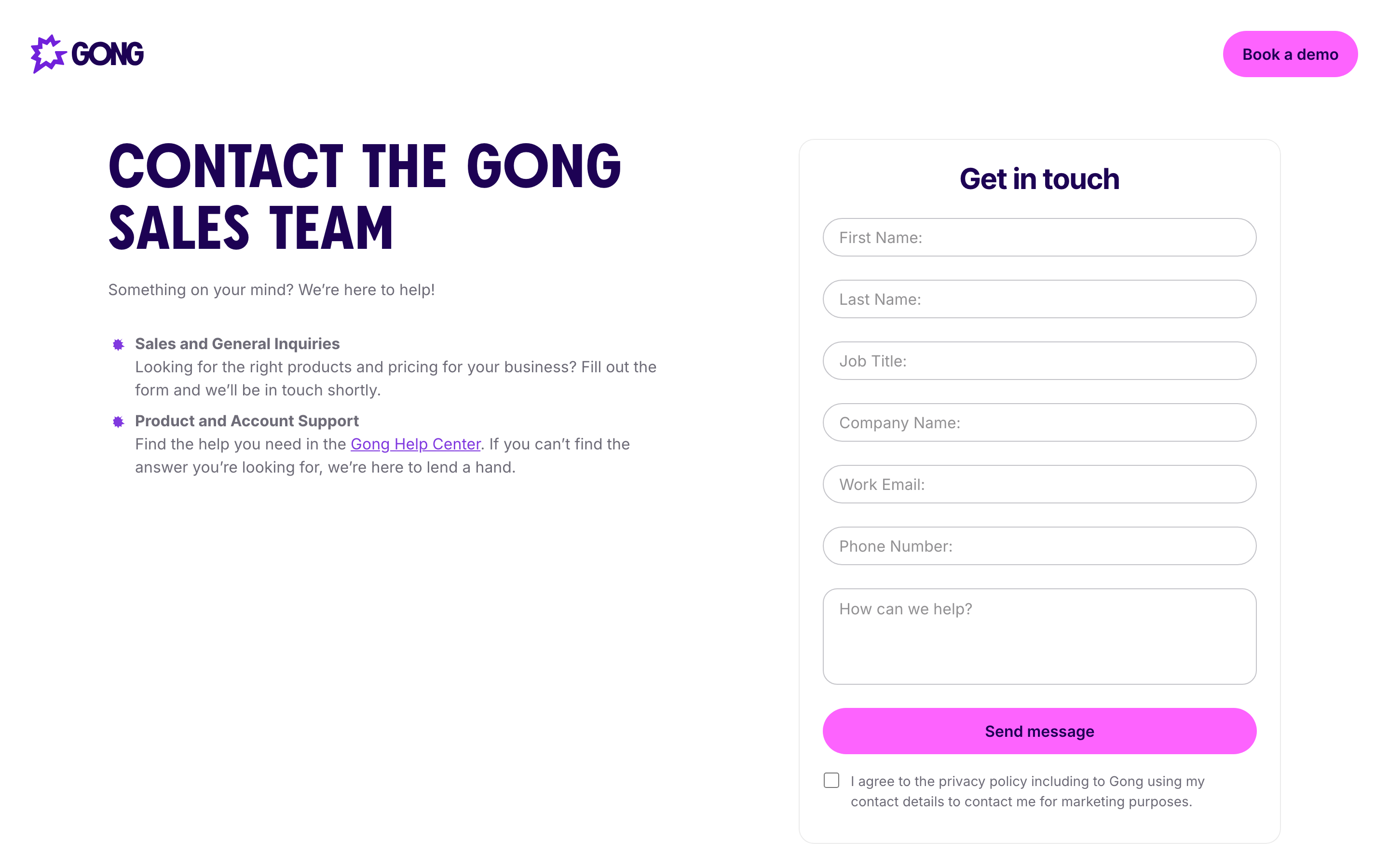 Gong contact page