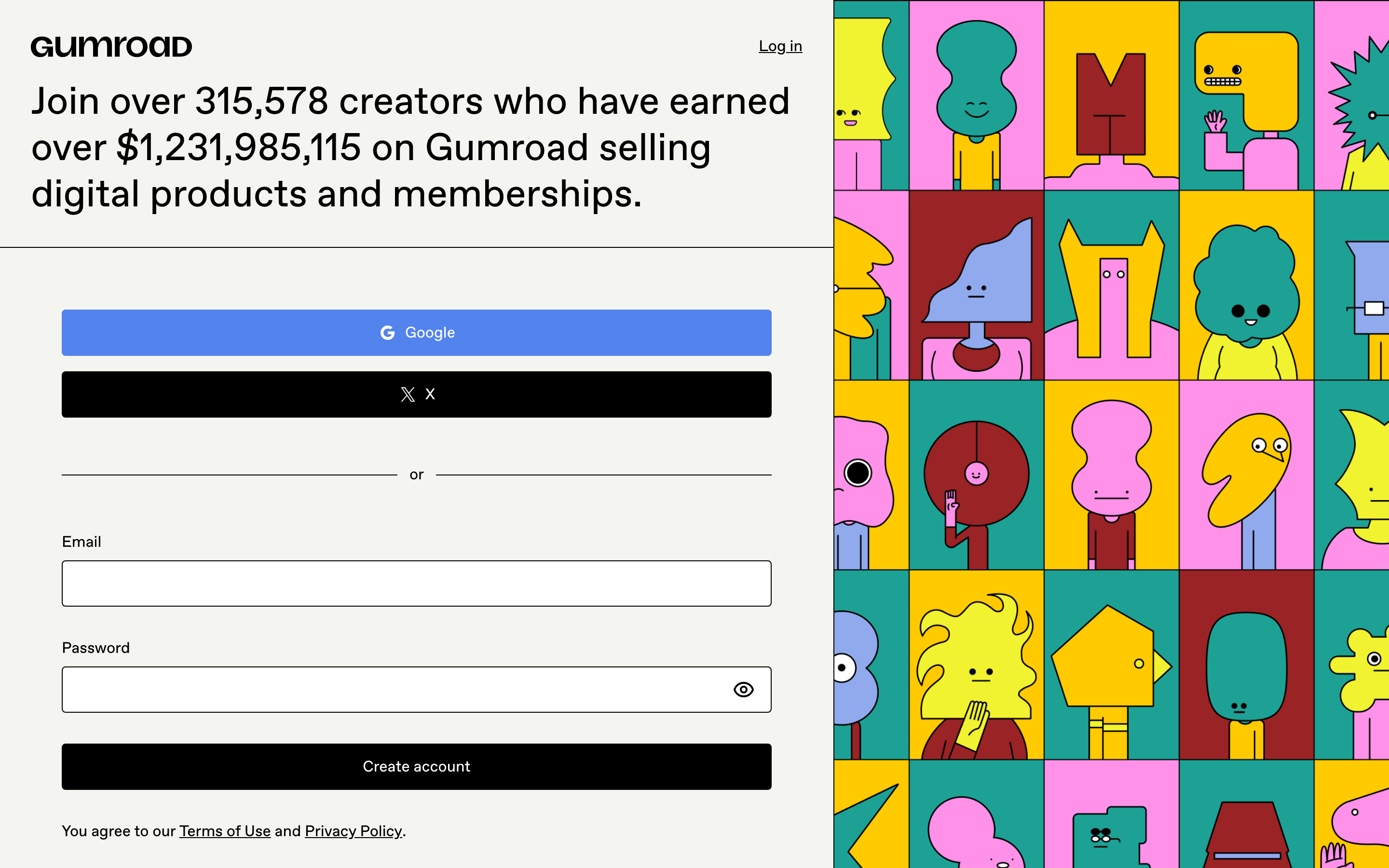 Gumroad signup page