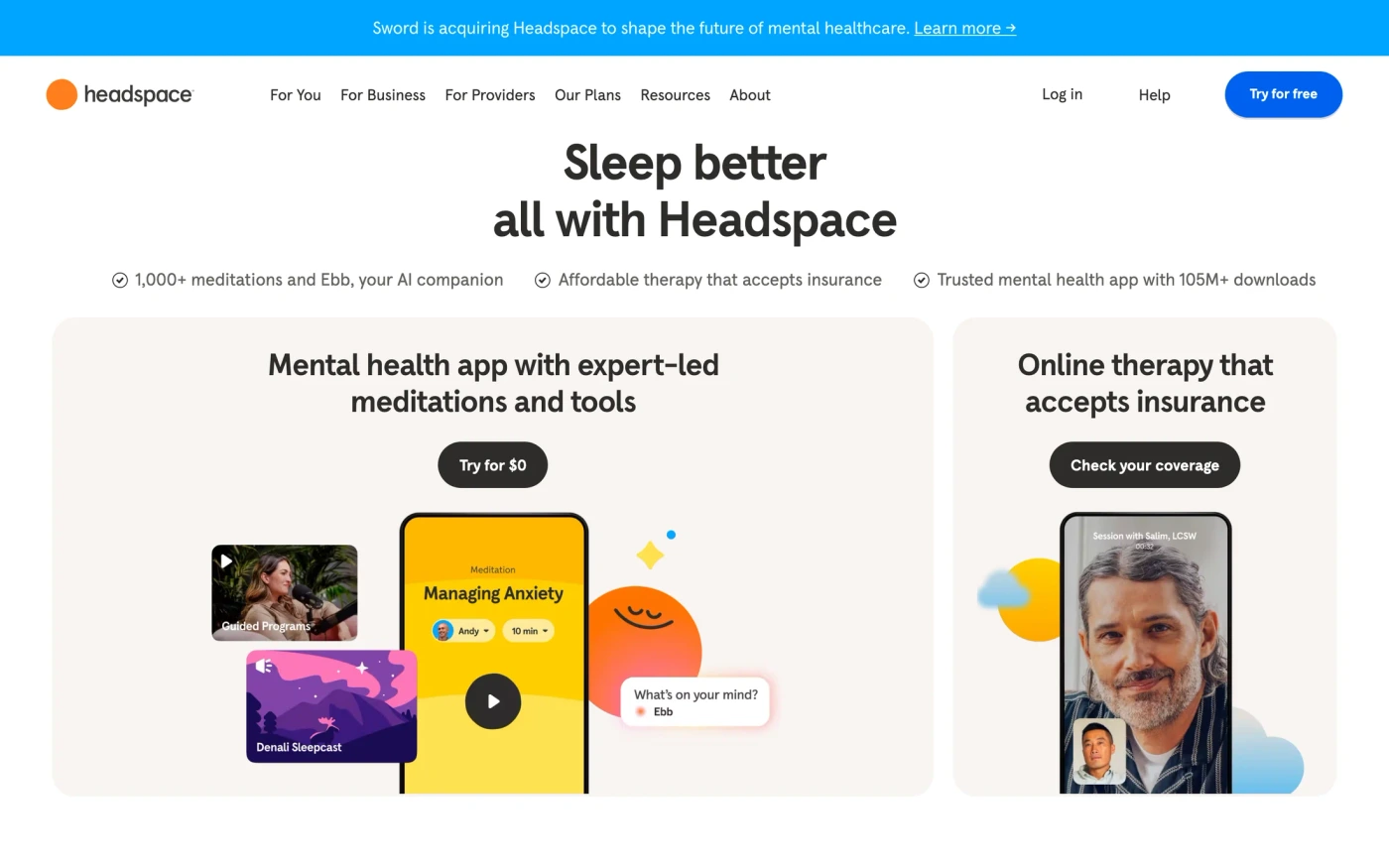 Headspace homepage