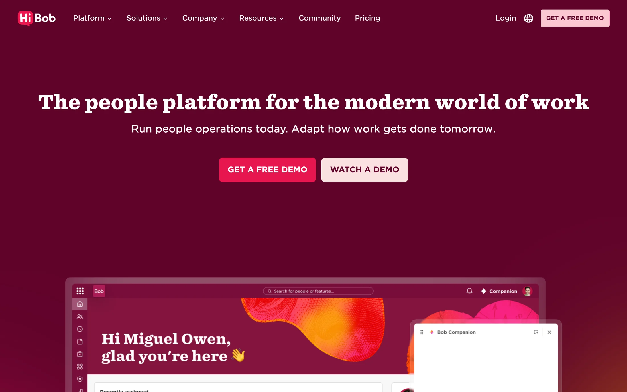HiBob website color scheme