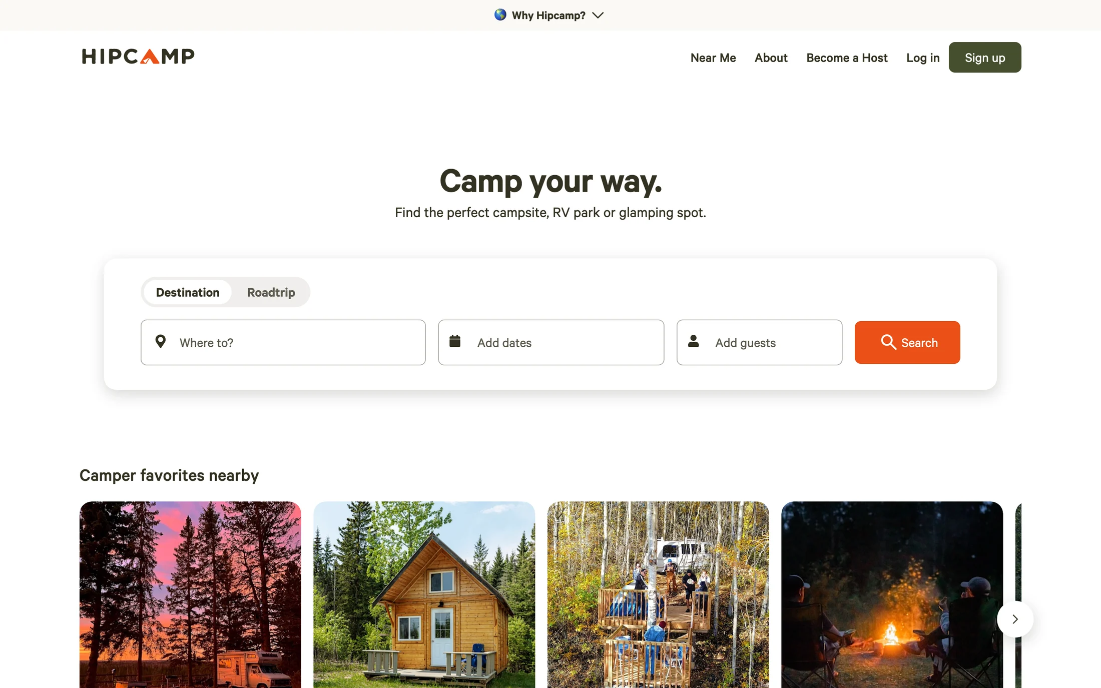 Hipcamp website color scheme