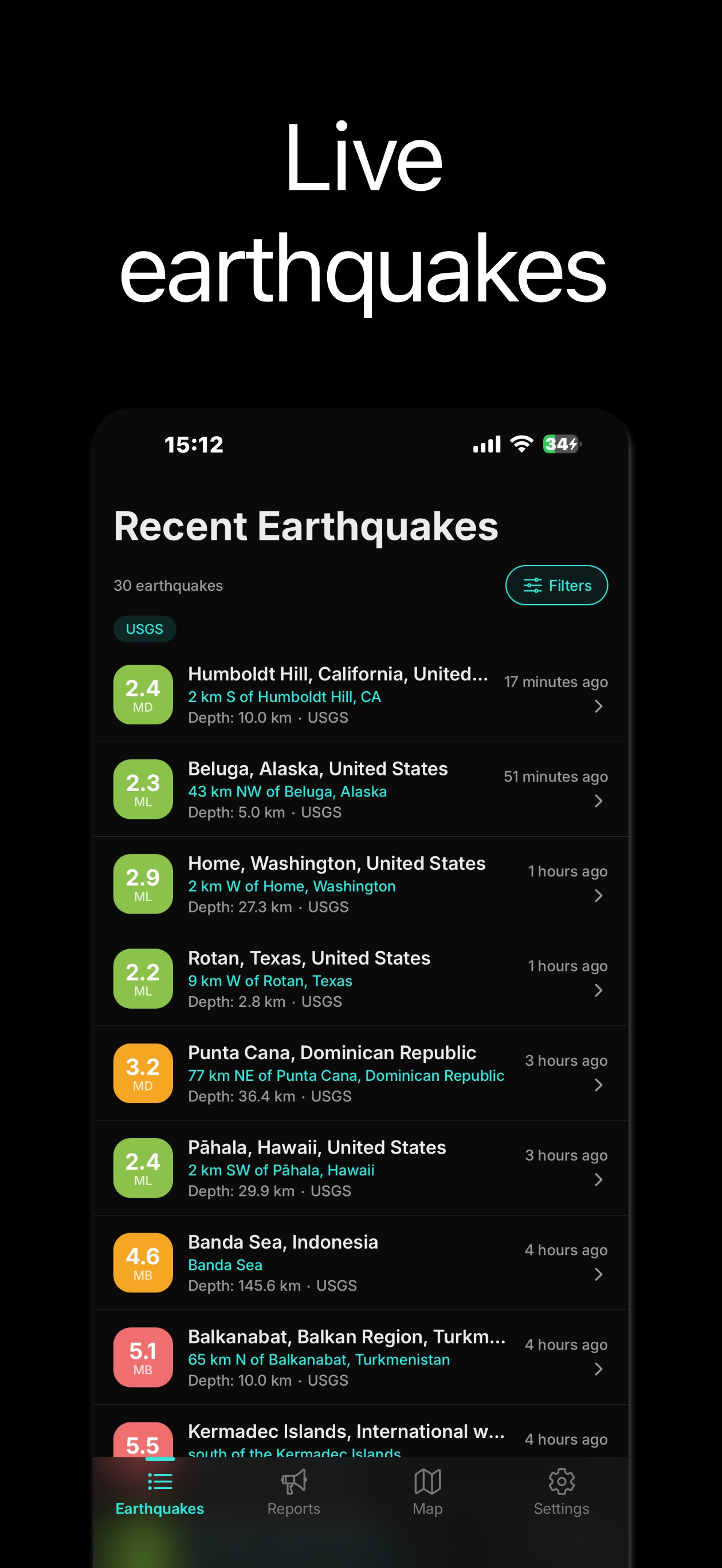 GeoShake iOS app screen 1