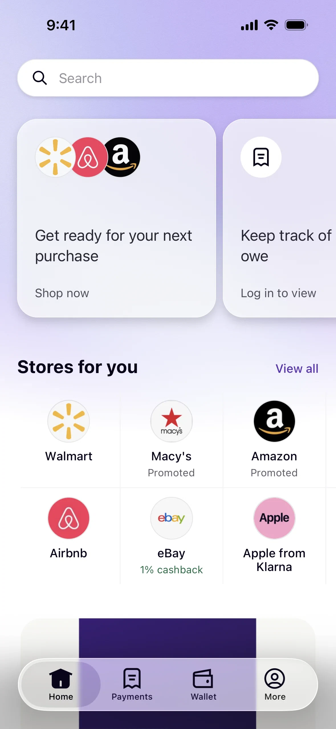Klarna iOS app screen