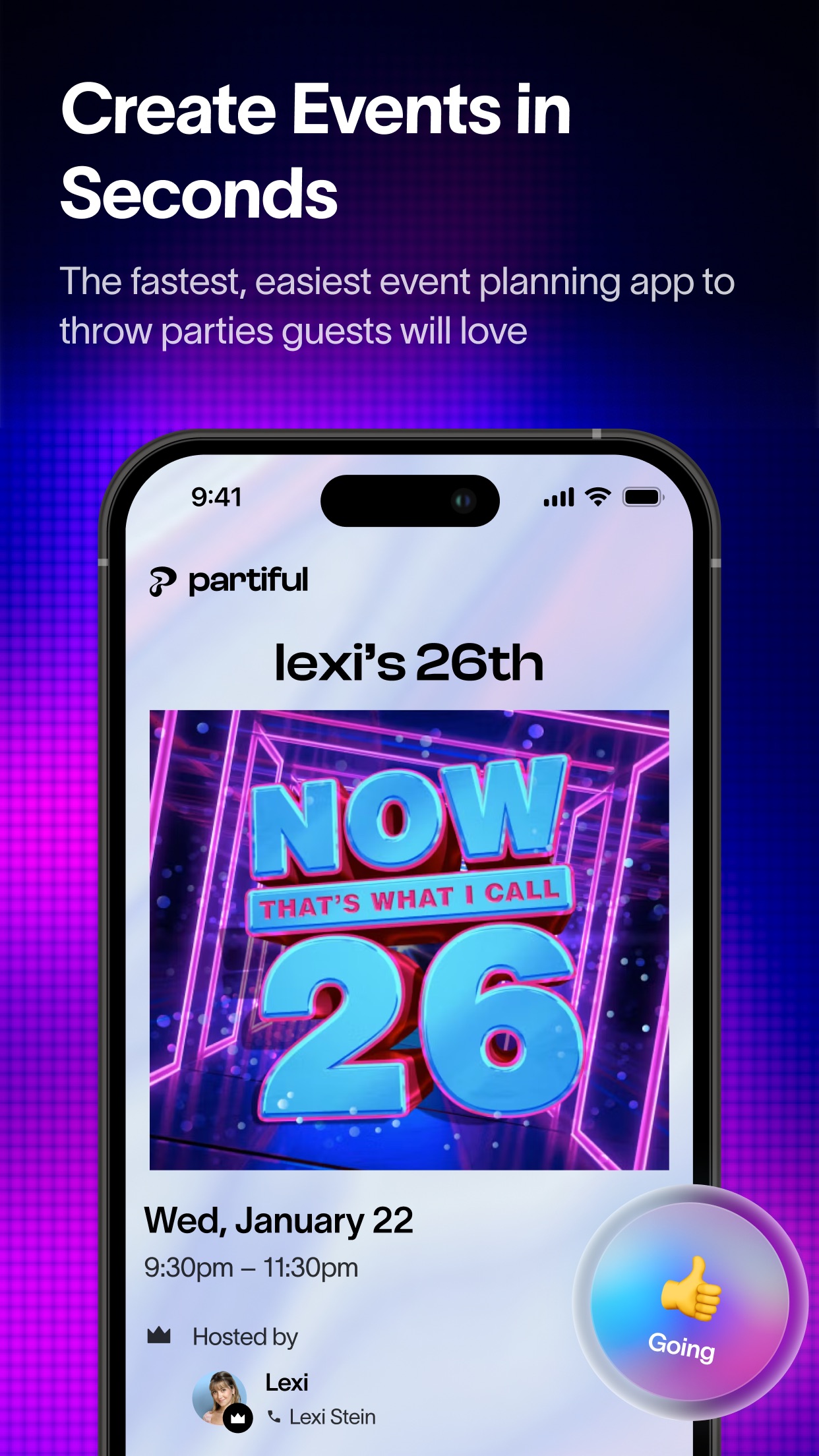 Partiful iOS app screen 1