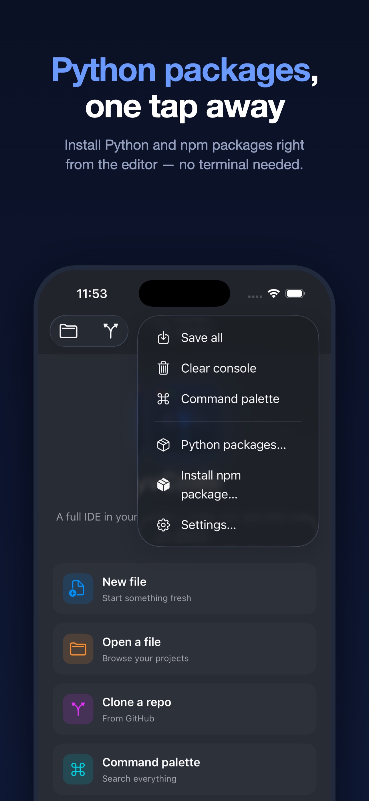Visual Code Editor iOS app screen 3