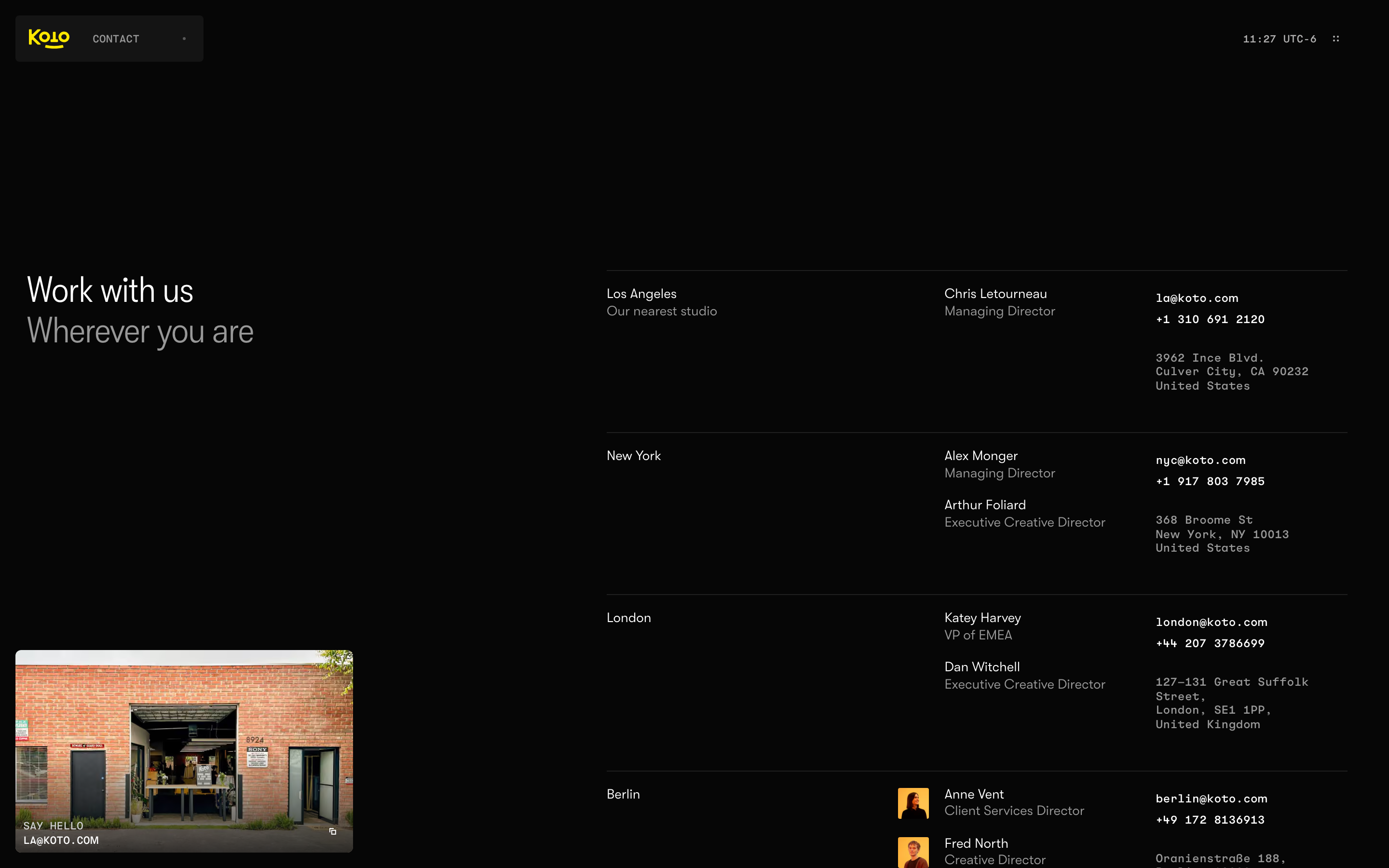 Koto contact page