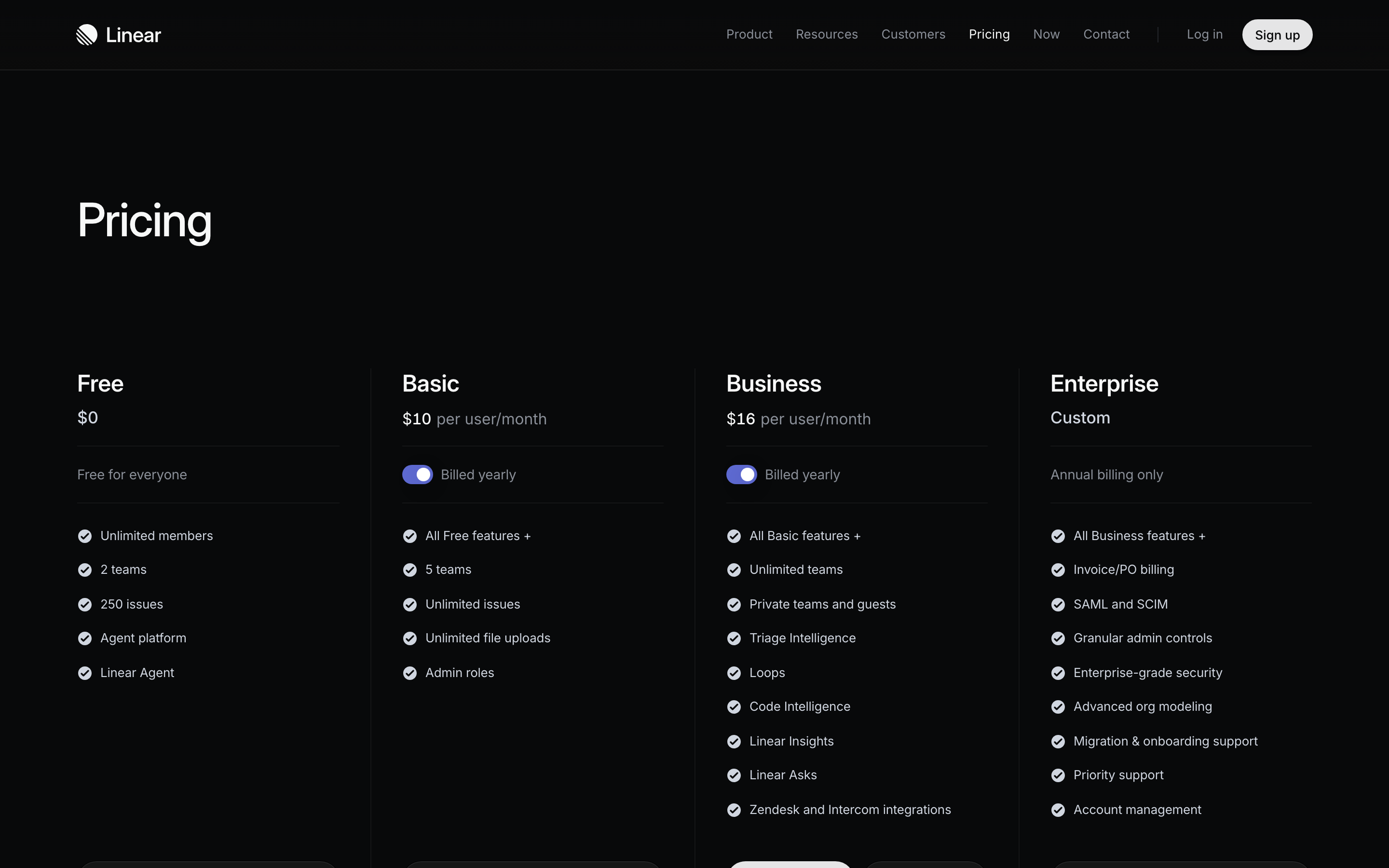Linear pricing page