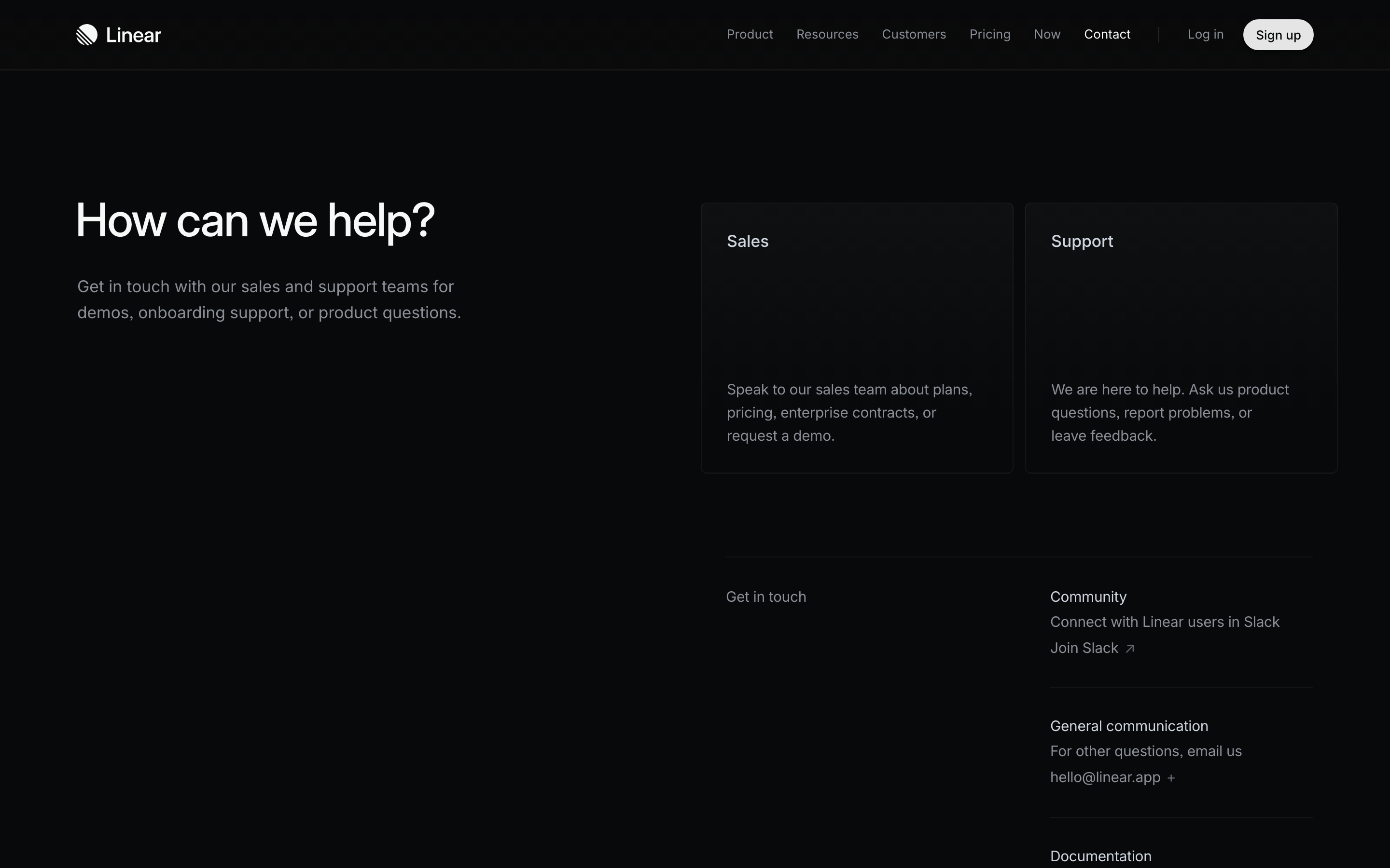 Linear contact page