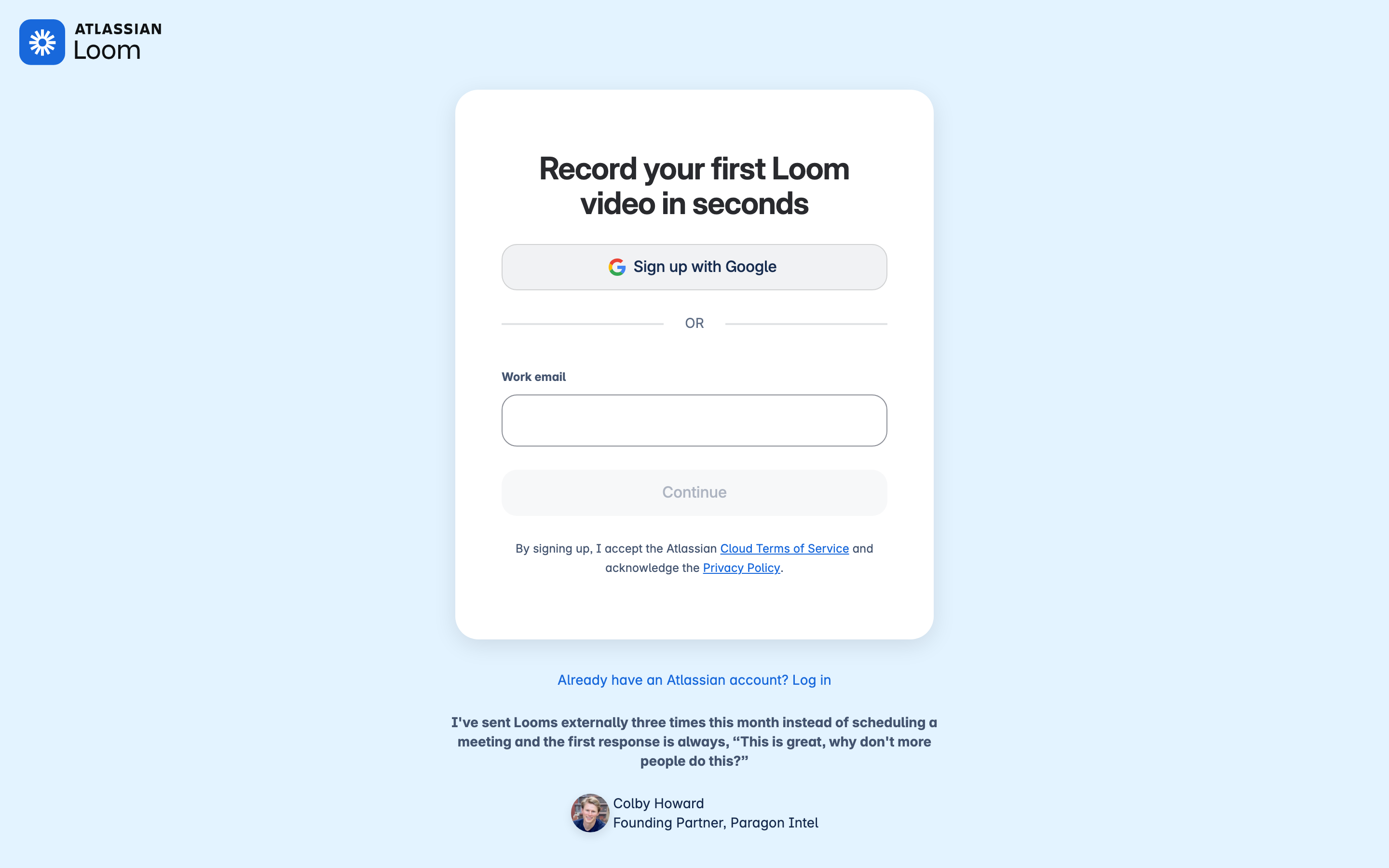 Loom signup page