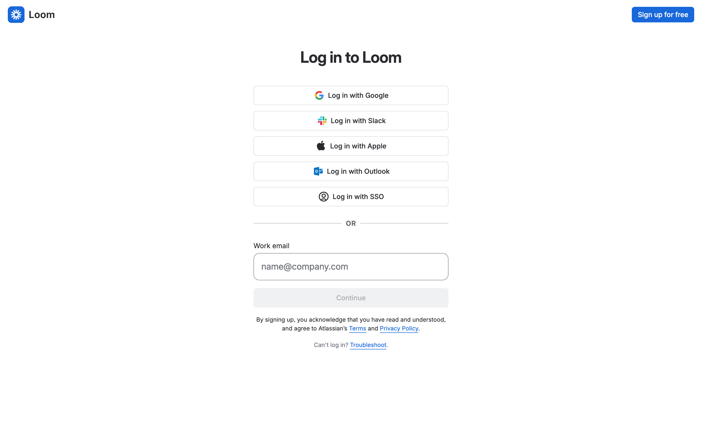 Loom login page